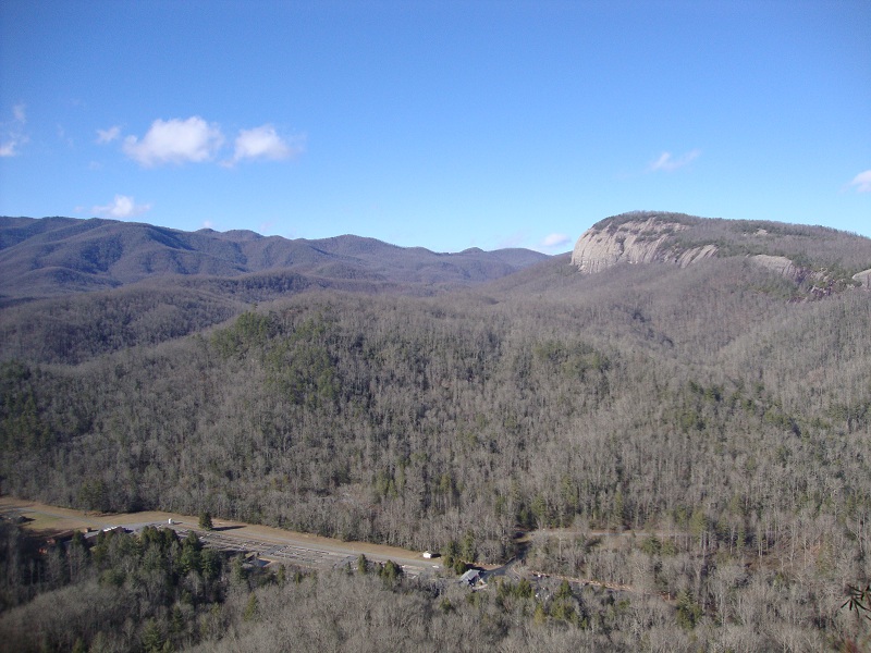 view looking glass with parking lot below